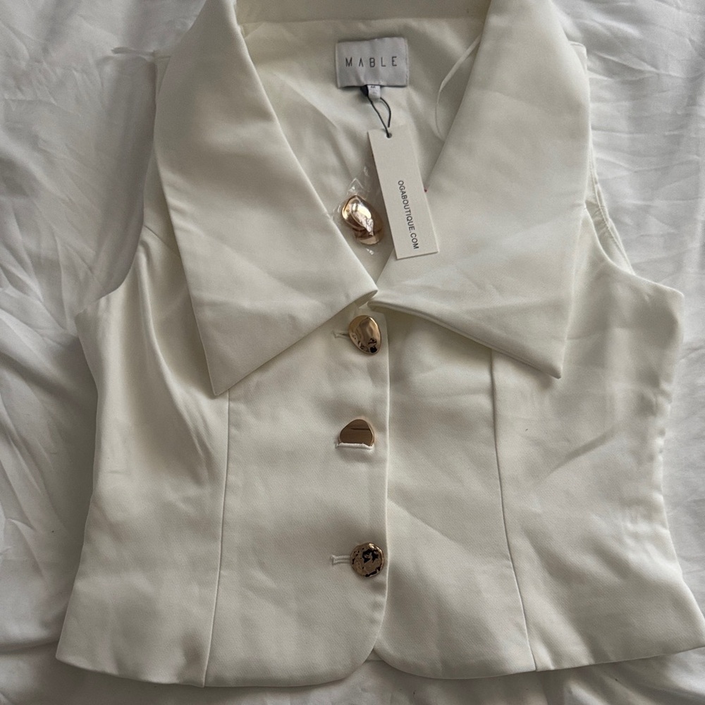 MARBLE Cream Tailored Sleeveless Vest with Gold Buttons